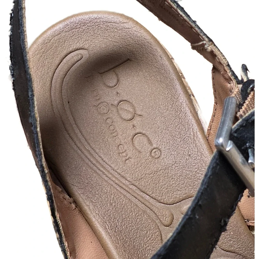 Boc Born Concept Schirra Wedge‎ Sandals Women's Size 7 M Black Leather Cork